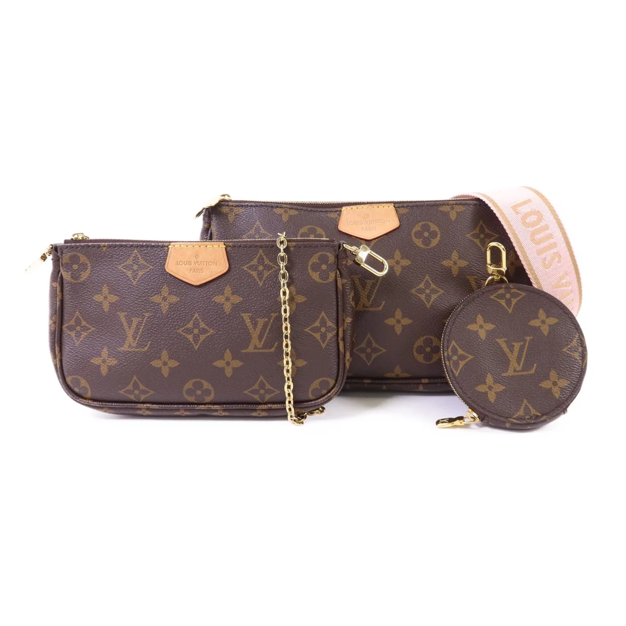 LOUIS VUITTON Multi Pochette M44840 2-Way Bag Coated Canvas 棕色 / 粉色