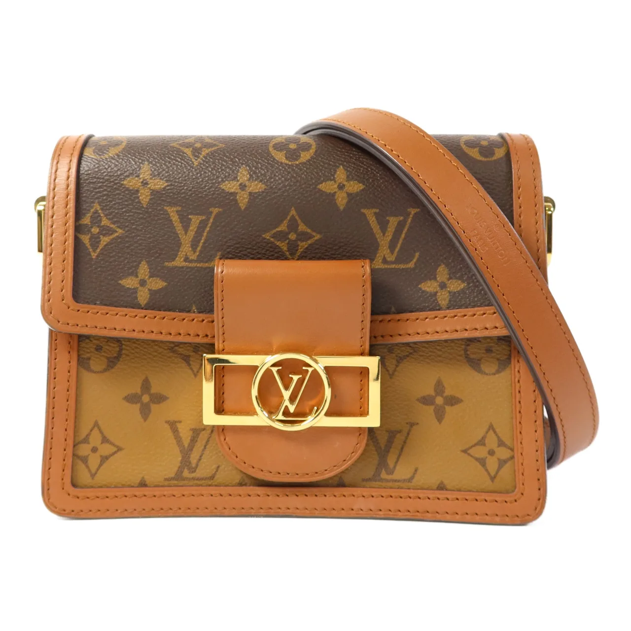 LOUIS VUITTON Mini Dauphine M44580 肩背包 塗層帆布 棕色