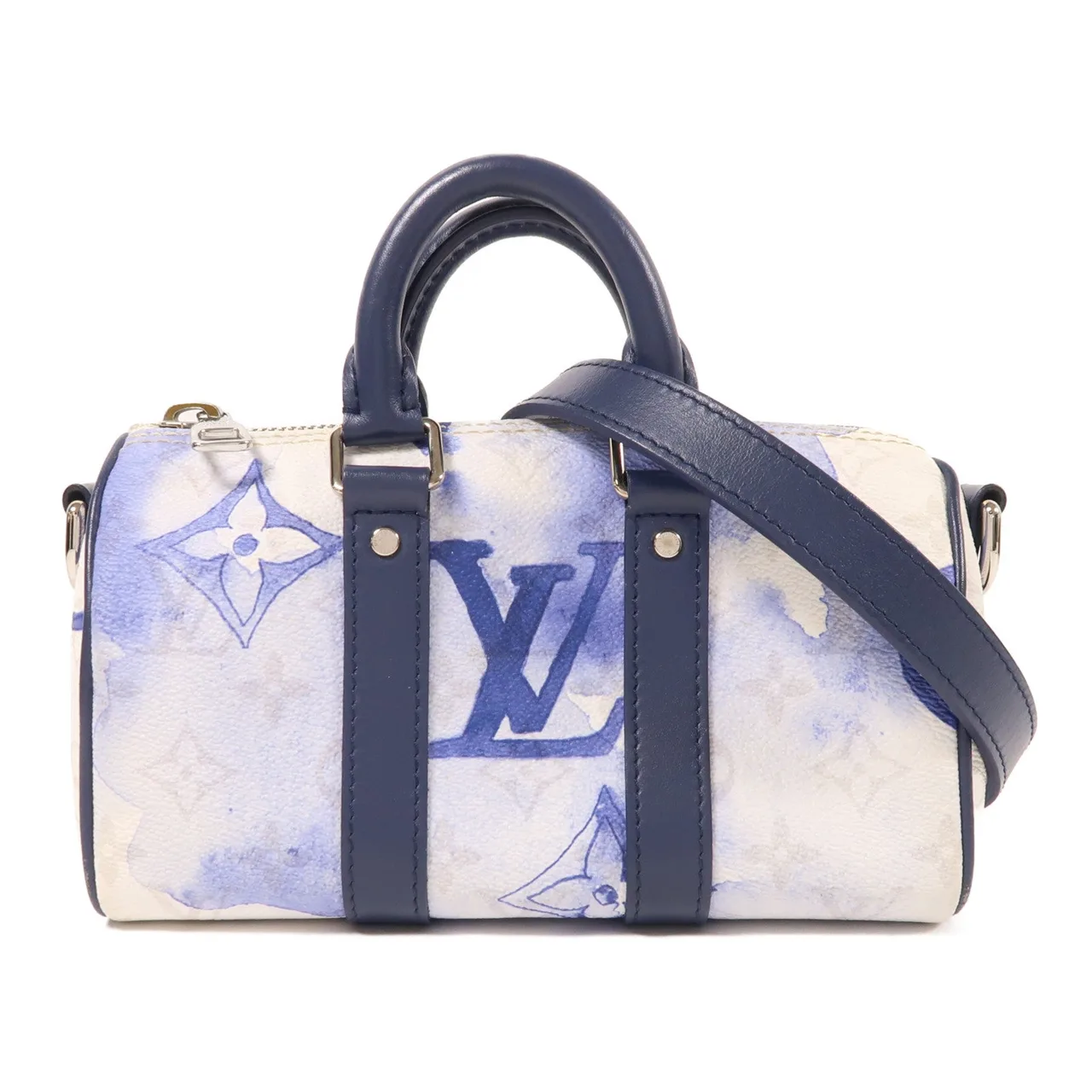 LOUIS VUITTON Keepall M45761 兩用包 塗層帆布 白色 / 藍色 / Blue/White