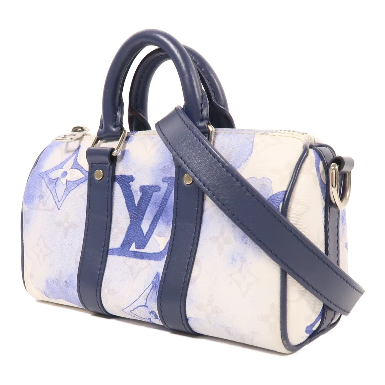 LOUIS VUITTON Keepall M45761 兩用包 塗層帆布 白色 / 藍色 / Blue/White 塗層帆布 中古品B - 縮圖 3