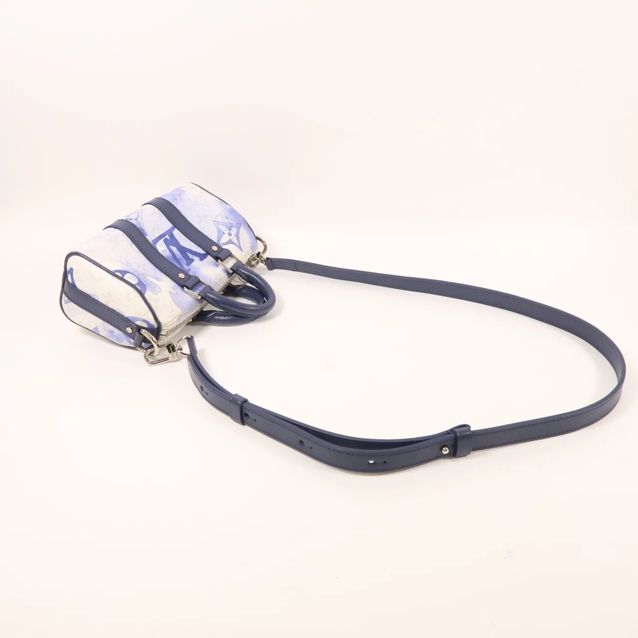 LOUIS VUITTON Keepall M45761 兩用包 塗層帆布 白色 / 藍色 / Blue/White 塗層帆布 中古品B - 縮圖 7