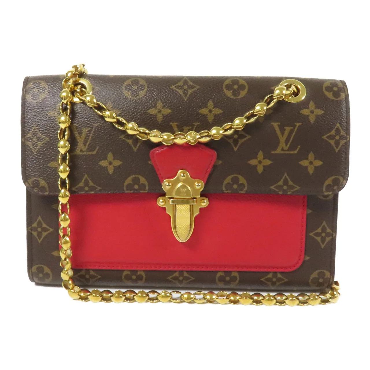 LOUIS VUITTON Victoire M41731 肩背包 塗層帆布 棕色 / 紅色 / Red