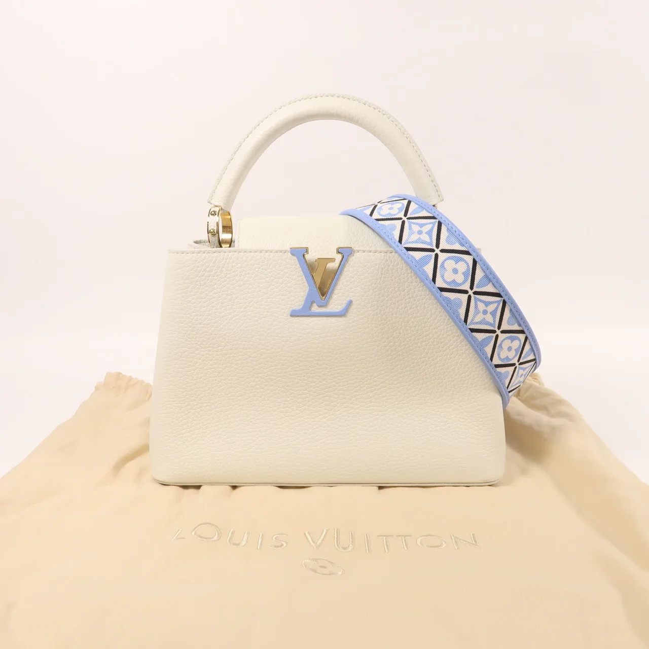 LOUIS VUITTON Capucines M23064 兩用包 牛皮 棕色 / White 牛皮 中古品A - 縮圖 9