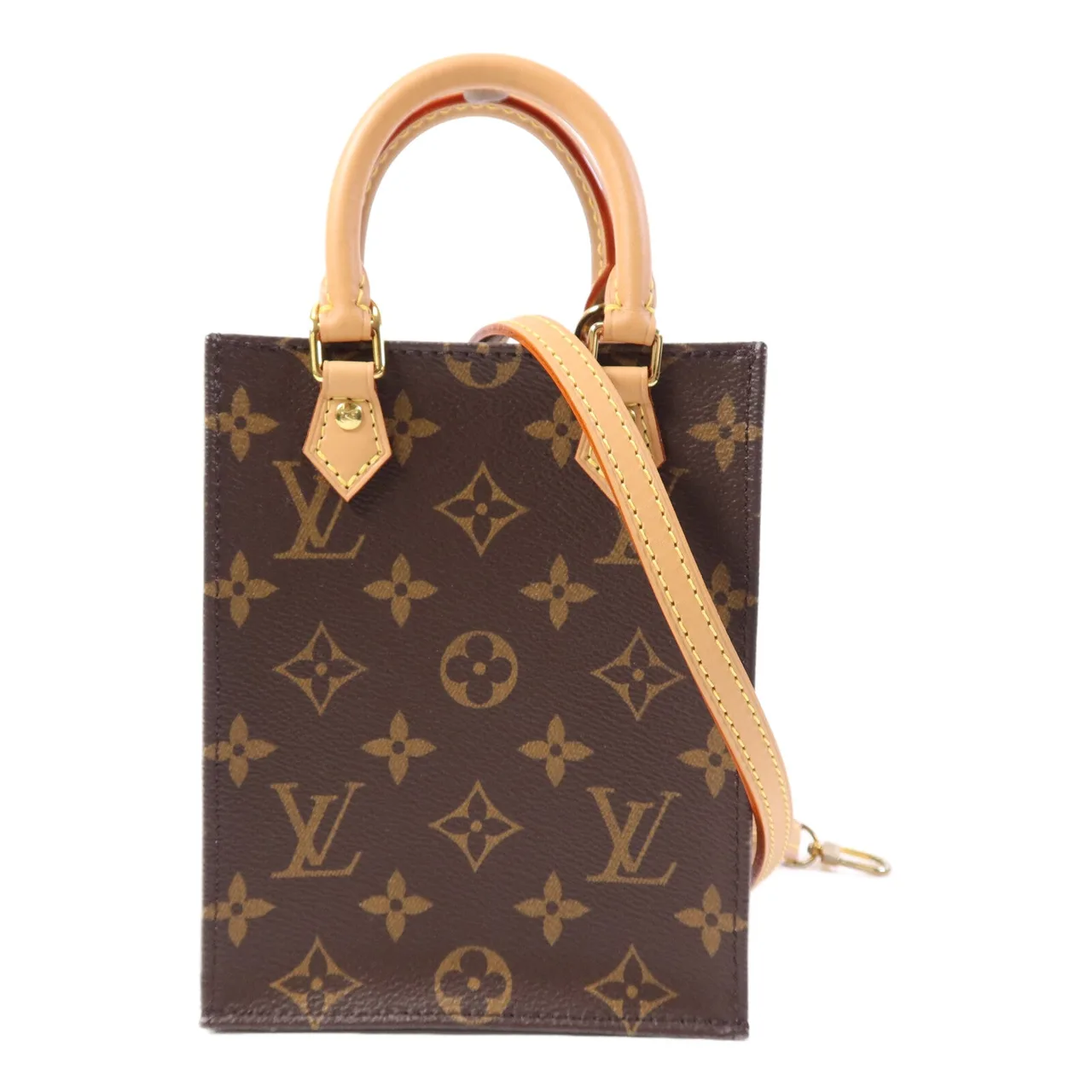 LOUIS VUITTON Petit Sac Plat M69442 2-Way Bag Coated Canvas 棕色 / Brown