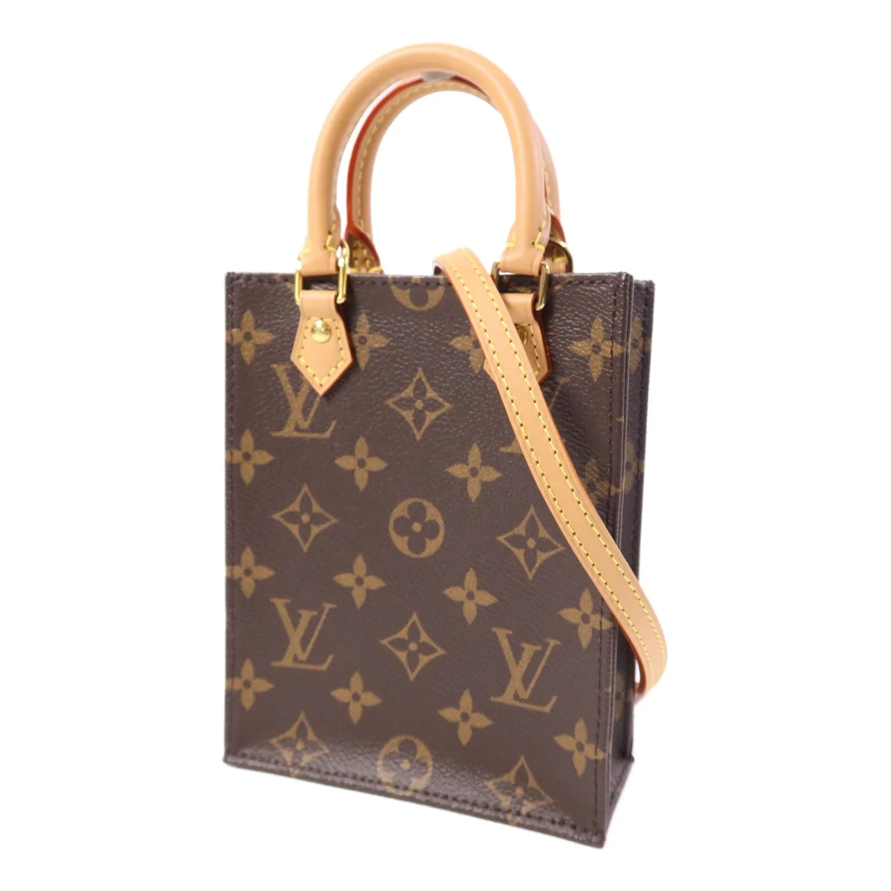 LOUIS VUITTON Petit Sac Plat M69442 兩用包 塗層帆布 棕色 / Brown 塗層帆布 中古品A - 縮圖 2