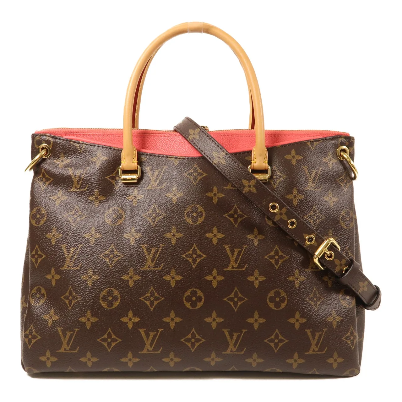 LOUIS VUITTON Pallas M41175 兩用包 塗層帆布 棕色 / Momogram/Red