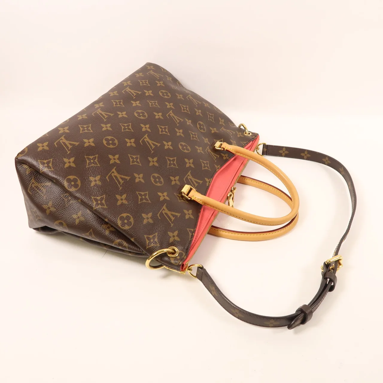 LOUIS VUITTON Pallas M41175 兩用包 塗層帆布 棕色 / Momogram/Red 塗層帆布 中古品A - 縮圖 8