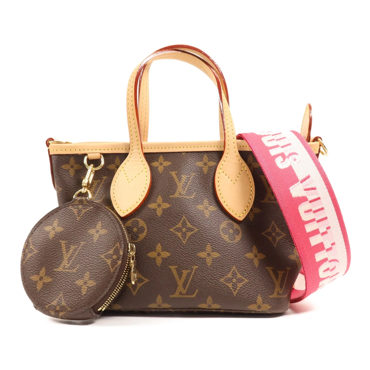 LOUIS VUITTON Neverfull M46786 兩用包 塗層帆布 棕色 / Strap Pink