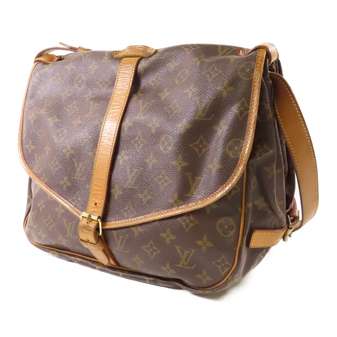 LOUIS VUITTON Saumur M42254 肩背包 塗層帆布 棕色 / Brown 塗層帆布 中古品B - 縮圖 3