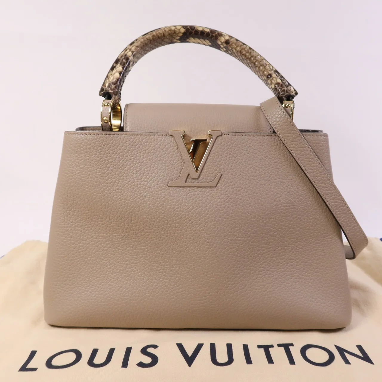 LOUIS VUITTON Capucines N92802 2-Way Bag Calfskin 米色 / Beige Calfskin Rank B - Thumbnail 18