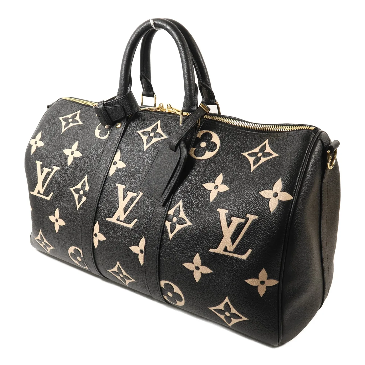 LOUIS VUITTON Keepall M46670 兩用包 牛皮 黑色 / 米色 / Black 牛皮 中古品A - 縮圖 3