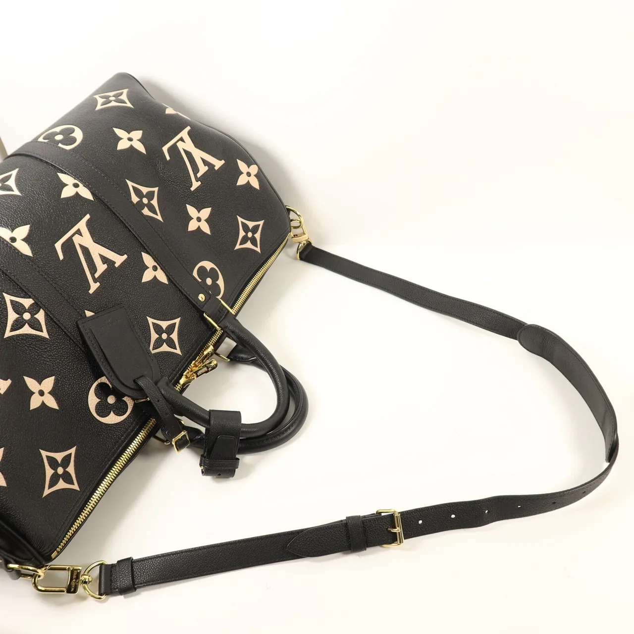 LOUIS VUITTON Keepall M46670 兩用包 牛皮 黑色 / 米色 / Black 牛皮 中古品A - 縮圖 7
