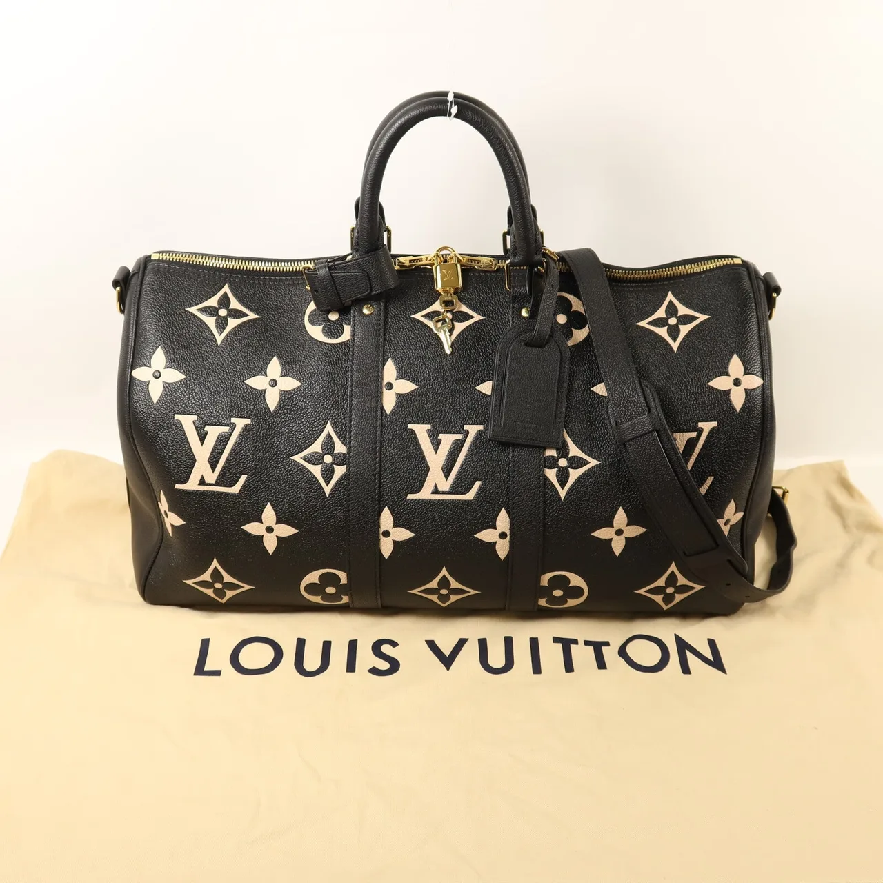 LOUIS VUITTON Keepall M46670 兩用包 牛皮 黑色 / 米色 / Black 牛皮 中古品A - 縮圖 8