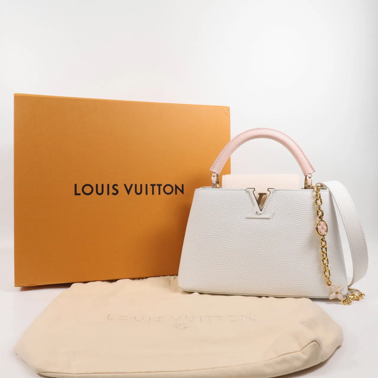 LOUIS VUITTON Capucines M11343 兩用包 牛皮 白色 / 粉色 / White/Pink 牛皮 新品 - 縮圖 8