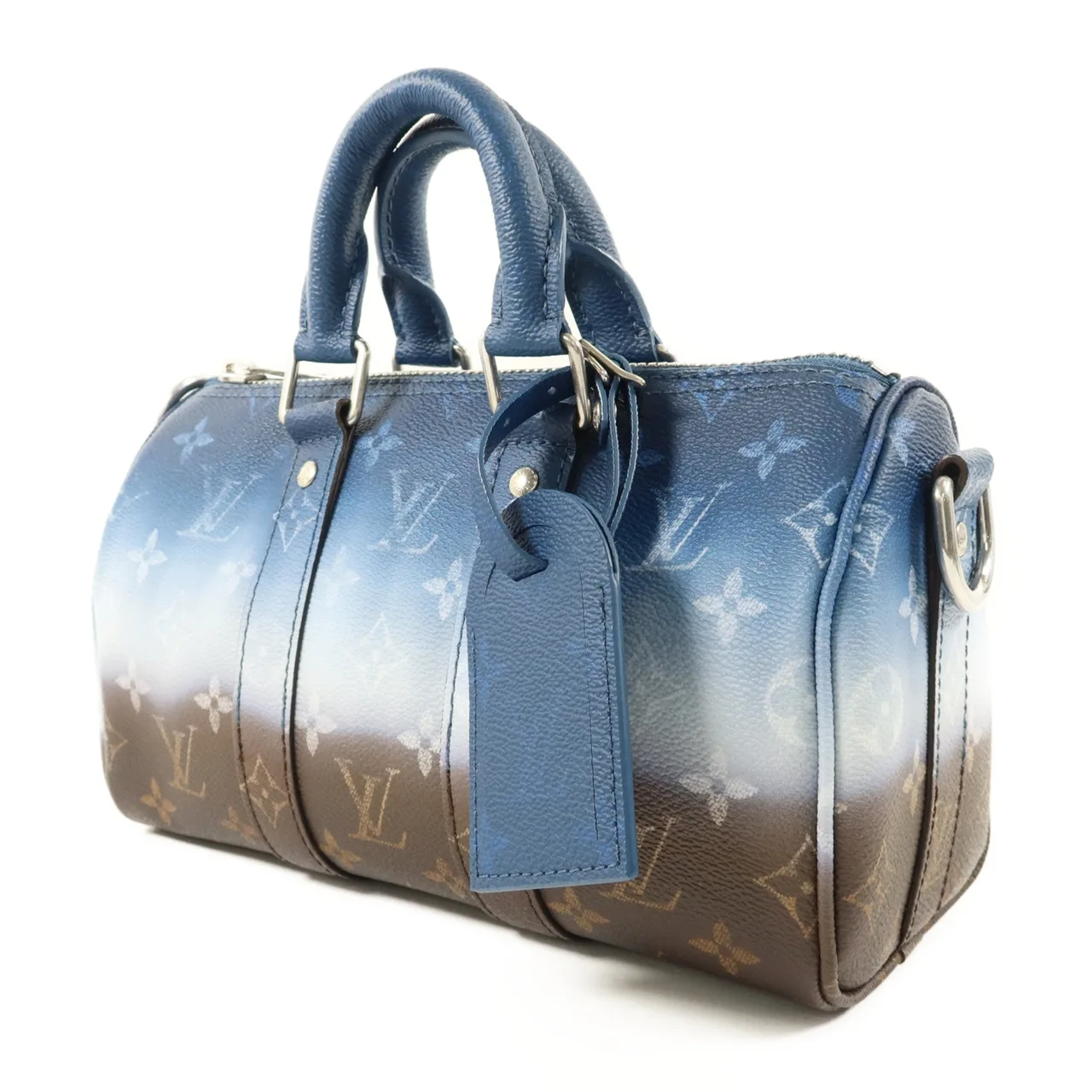 LOUIS VUITTON Keepall M28026 兩用包 塗層帆布 藍色 / 棕色 / Blue/White/Brown 塗層帆布 中古品A - 縮圖 3