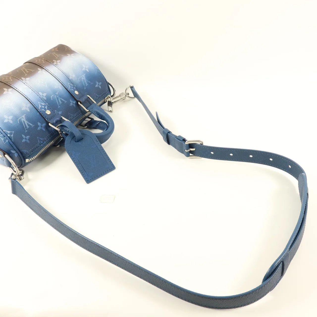 LOUIS VUITTON Keepall M28026 兩用包 塗層帆布 藍色 / 棕色 / Blue/White/Brown 塗層帆布 中古品A - 縮圖 5