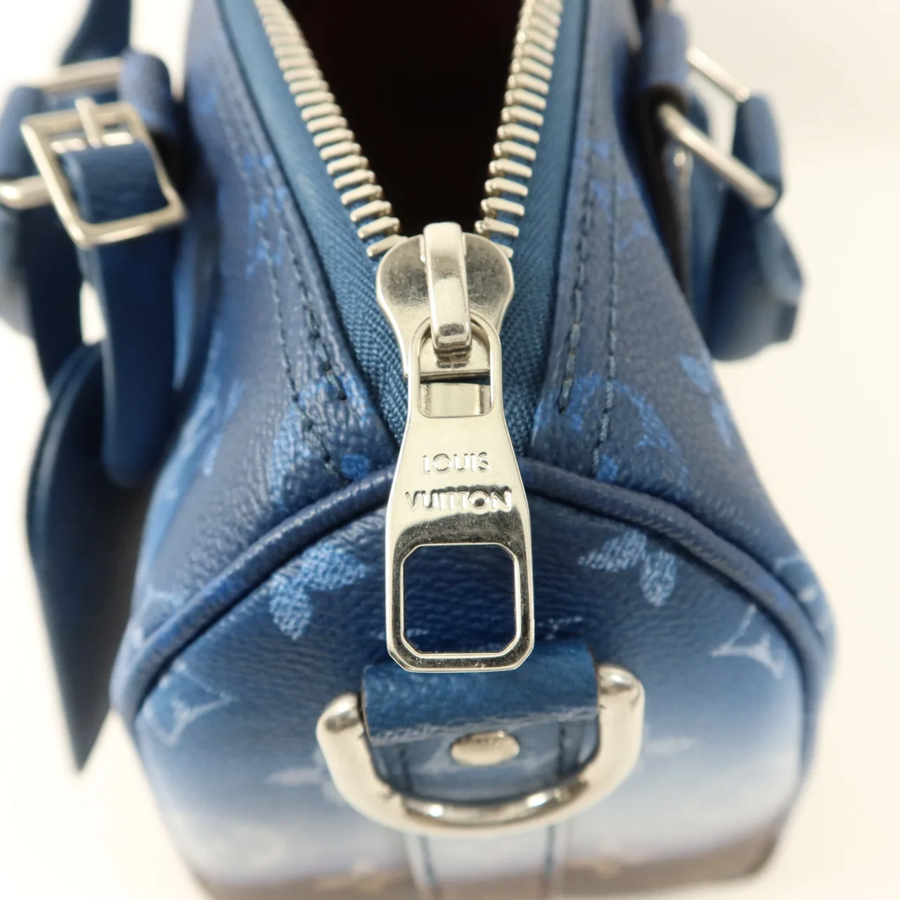 LOUIS VUITTON Keepall M28026 兩用包 塗層帆布 藍色 / 棕色 / Blue/White/Brown 塗層帆布 中古品A - 縮圖 8