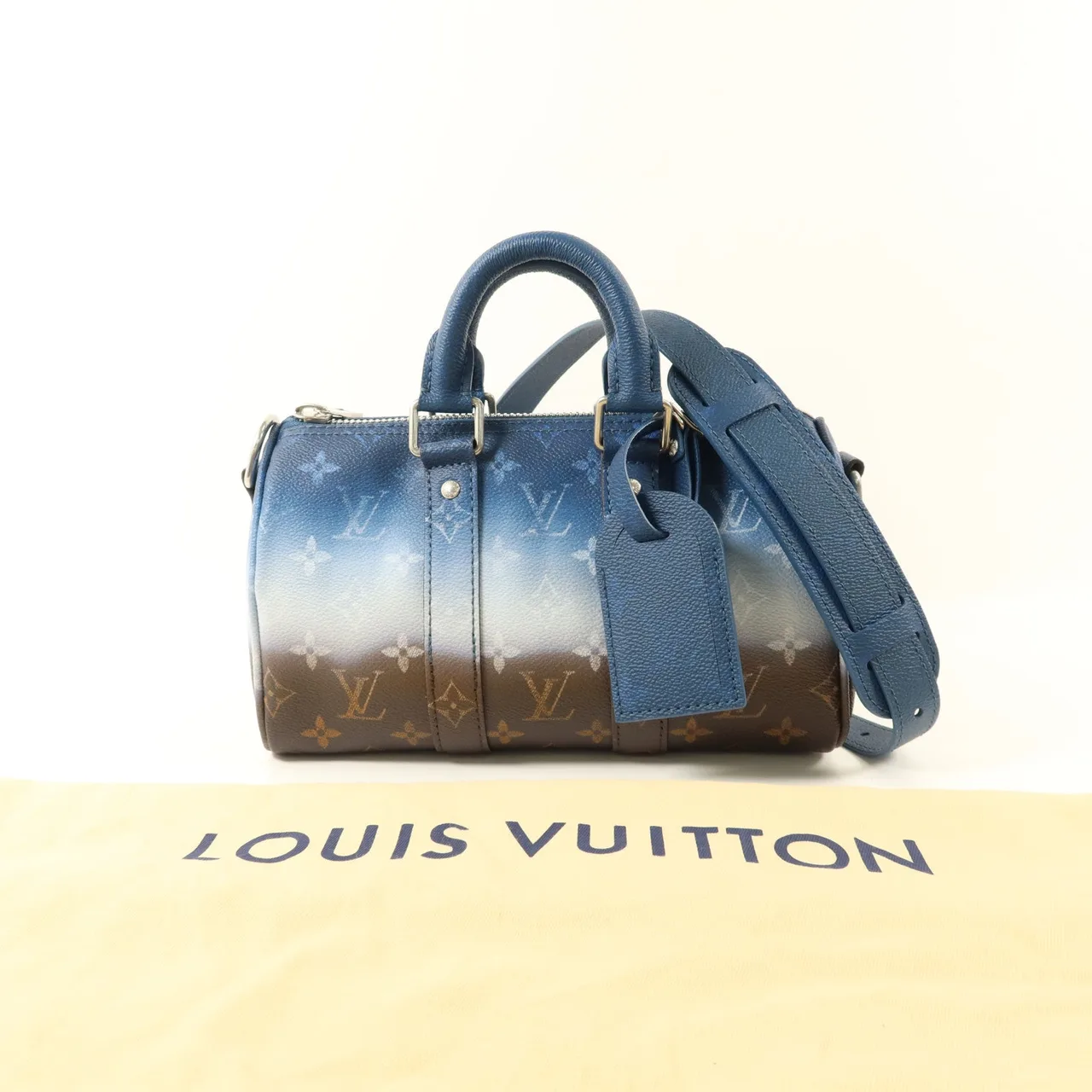 LOUIS VUITTON Keepall M28026 兩用包 塗層帆布 藍色 / 棕色 / Blue/White/Brown 塗層帆布 中古品A - 縮圖 16