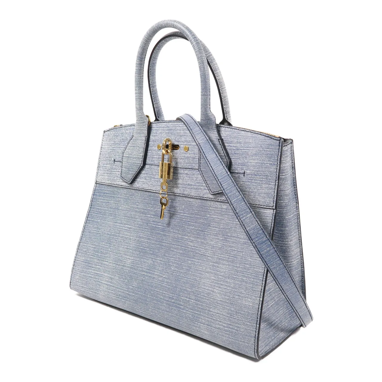 LOUIS VUITTON Steamer 兩用包 皮革 藍色 皮革 中古品A - 縮圖 3