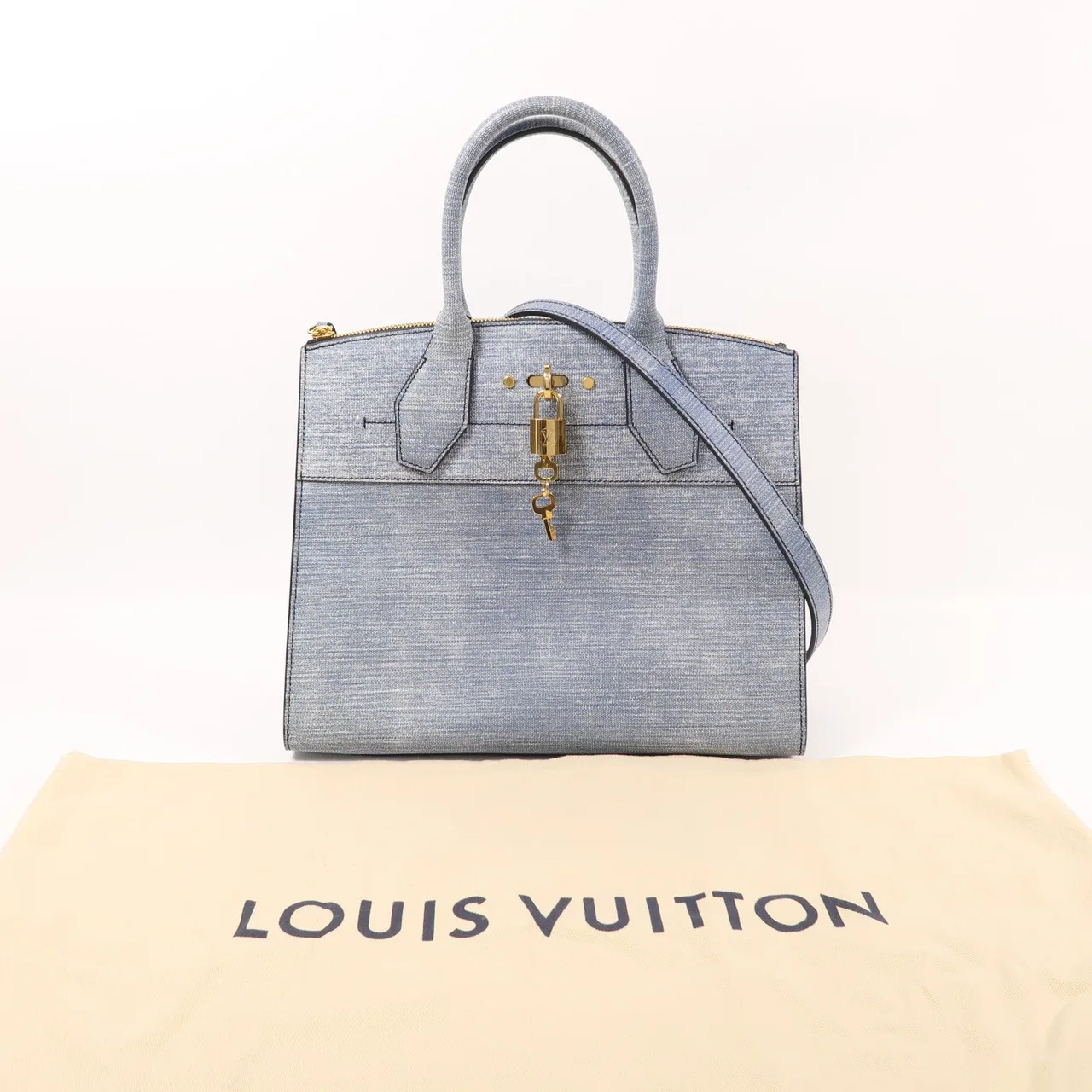 LOUIS VUITTON Steamer 兩用包 皮革 藍色 皮革 中古品A - 縮圖 9