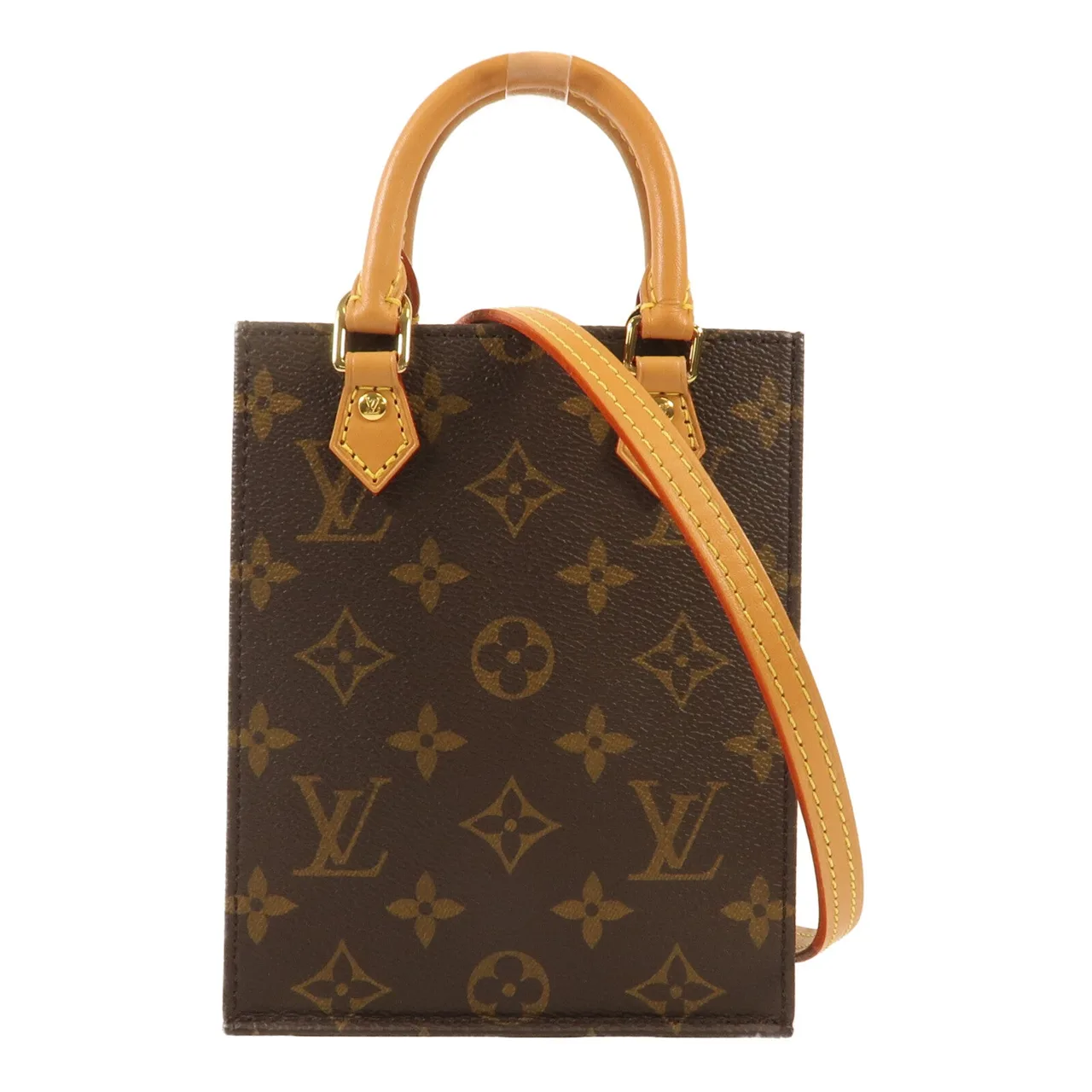 LOUIS VUITTON Petit Sac Plat M69442 2-Way Bag Coated Canvas 棕色