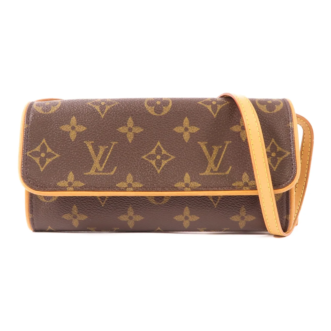LOUIS VUITTON Pochette Twin M51854 肩背包 塗層帆布 棕色