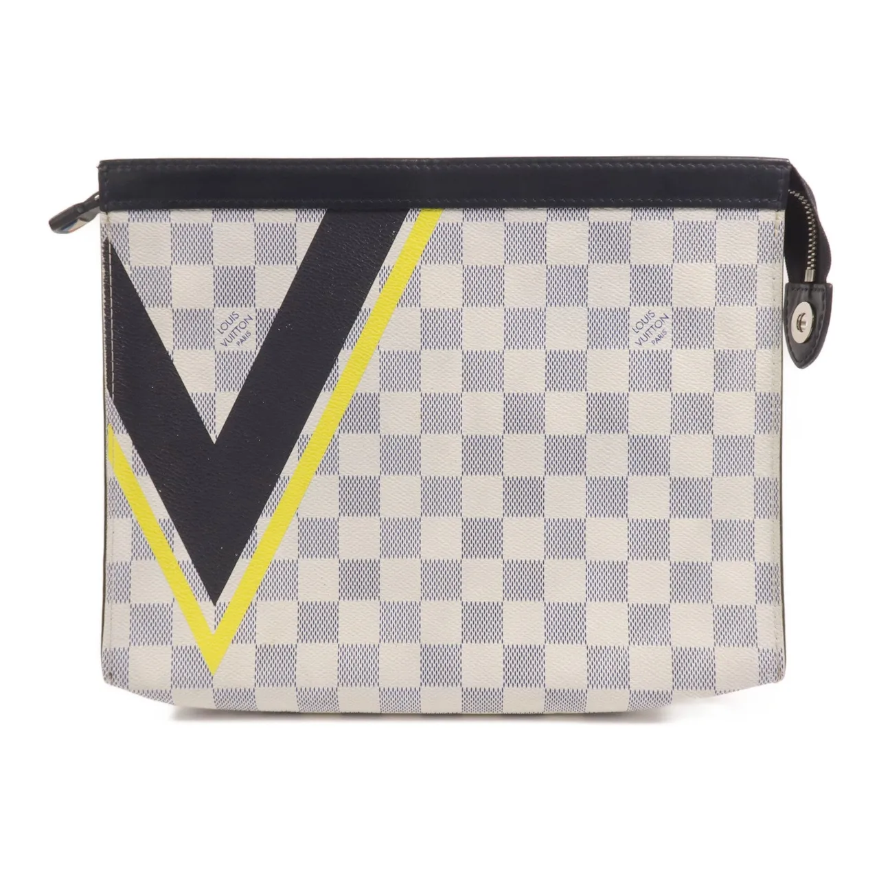 LOUIS VUITTON Pochette Voyage N60049 Clutch Coated Canvas 白色 / 海軍藍