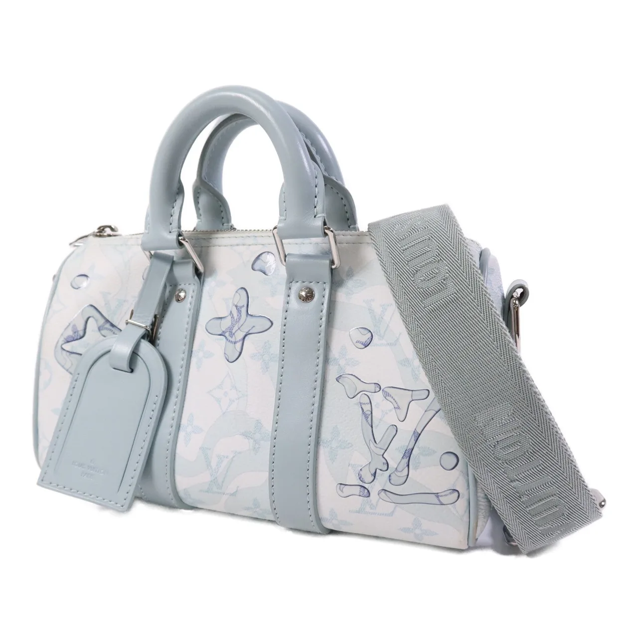 LOUIS VUITTON Keepall M22527 2-Way Bag Coated Canvas 藍色 / 白色 / Blue Coated Canvas Rank A - Thumbnail 3