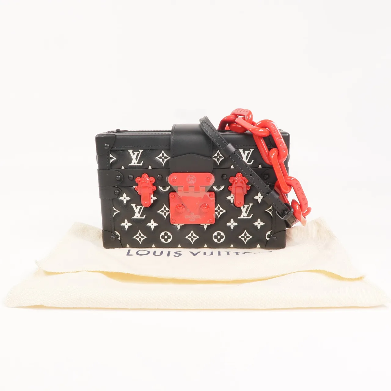 LOUIS VUITTON Petite Malle M59638 兩用包 羊皮 黑色 / 白色 羊皮 新品同様 - 縮圖 8