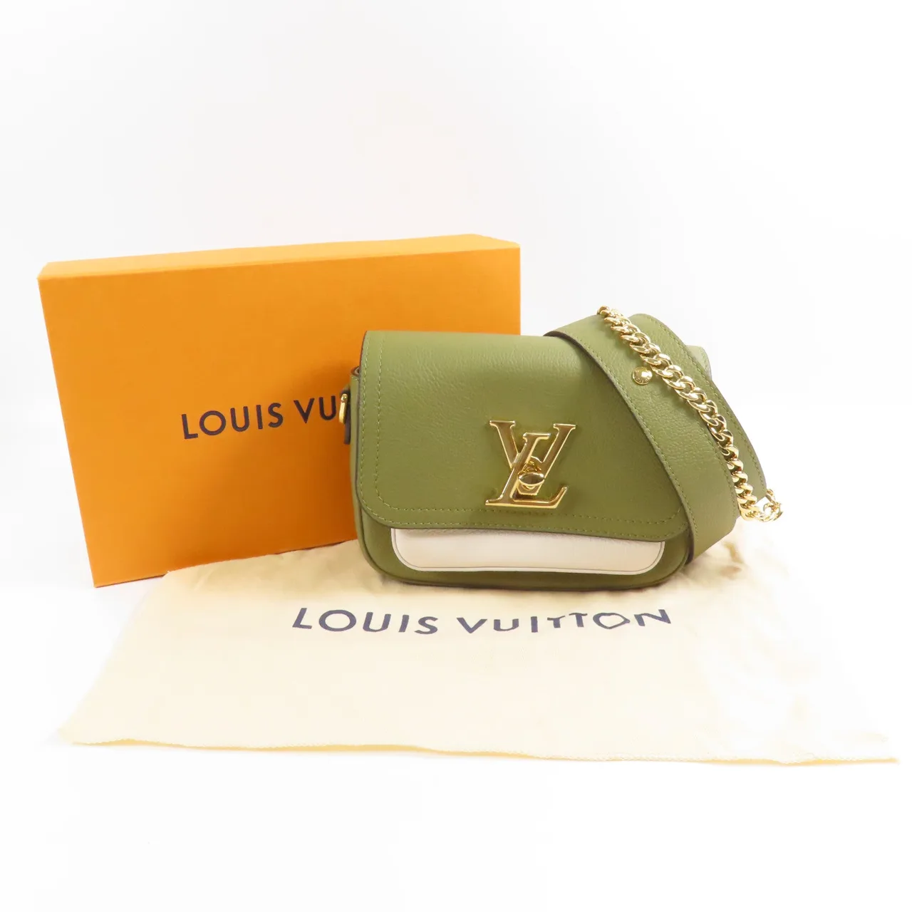 LOUIS VUITTON Lock Me M59731 兩用包 牛皮 綠色 / 白色 / Green/White 牛皮 新品同様 - 縮圖 14