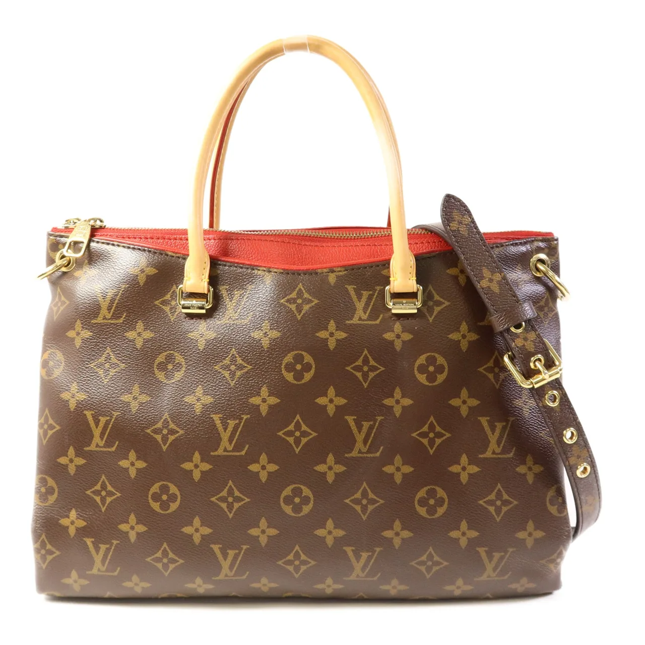 LOUIS VUITTON Pallas M41175 兩用包 塗層帆布 棕色 / Red/Brown