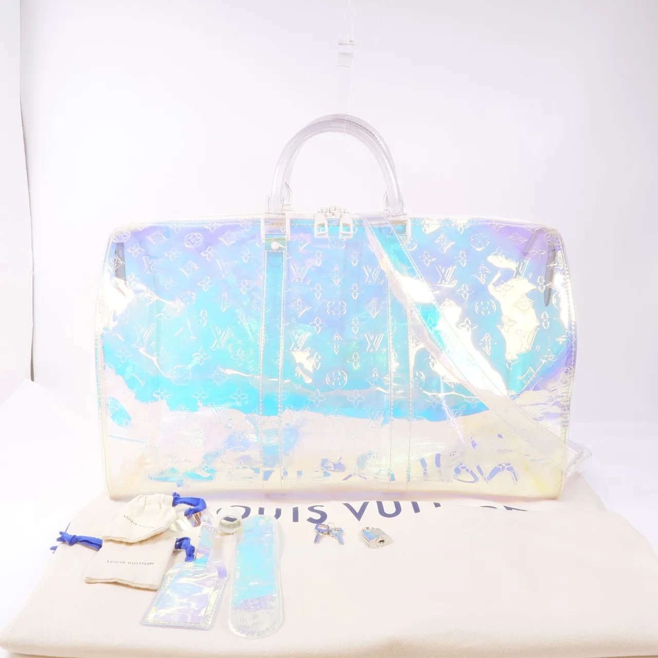 LOUIS VUITTON Keepall M53271 兩用包 塗層帆布 透明 / Silver 塗層帆布 中古品A - 縮圖 14