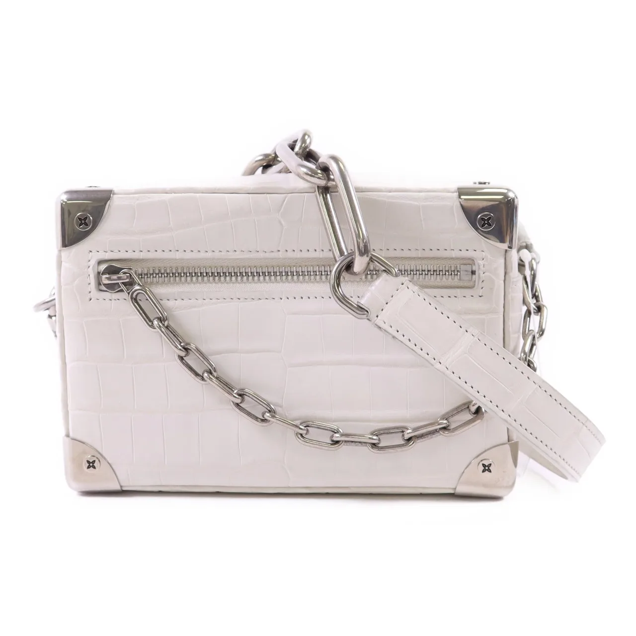 LOUIS VUITTON Soft Trunk N98495 肩背包 x Crocodile Skin 白色