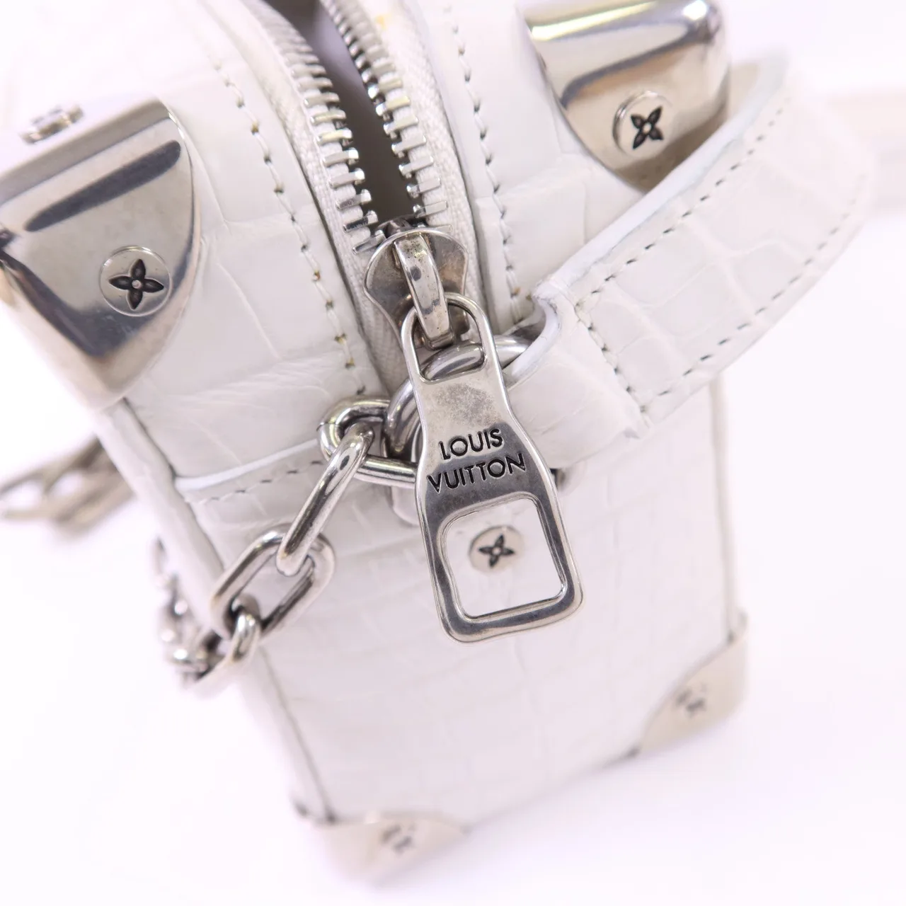 LOUIS VUITTON Soft Trunk N98495 肩背包 x Crocodile Skin 白色 x Crocodile Skin 中古品B - 縮圖 8