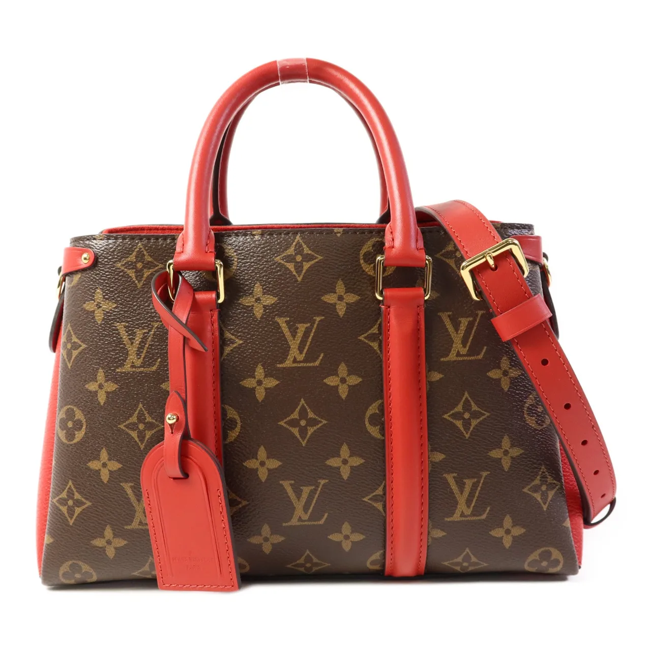 LOUIS VUITTON Soufflot M44818 兩用包 塗層帆布 棕色 / 紅色 / Red