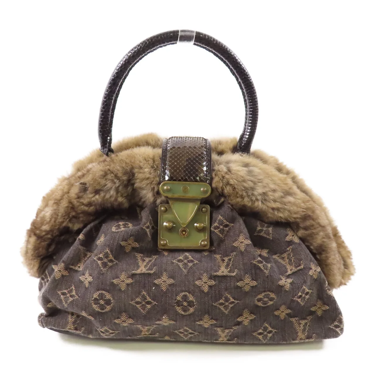 LOUIS VUITTON M95092 手提包 denim × Chinchilla Fur/Snakeskin 棕色 / Brown