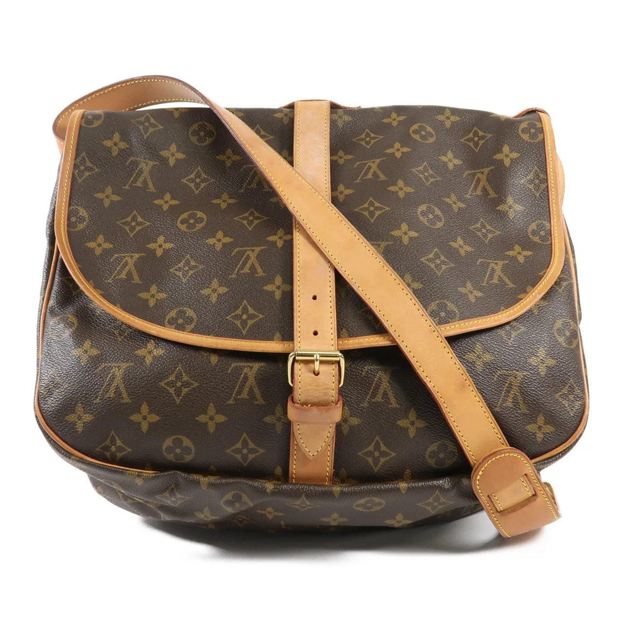 LOUIS VUITTON Saumur M42254 肩背包 塗層帆布 棕色 / Brown