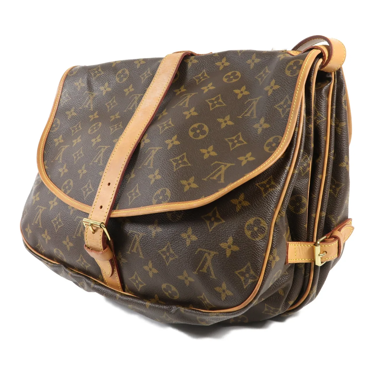 LOUIS VUITTON Saumur M42254 肩背包 塗層帆布 棕色 / Brown 塗層帆布 中古品B - 縮圖 3