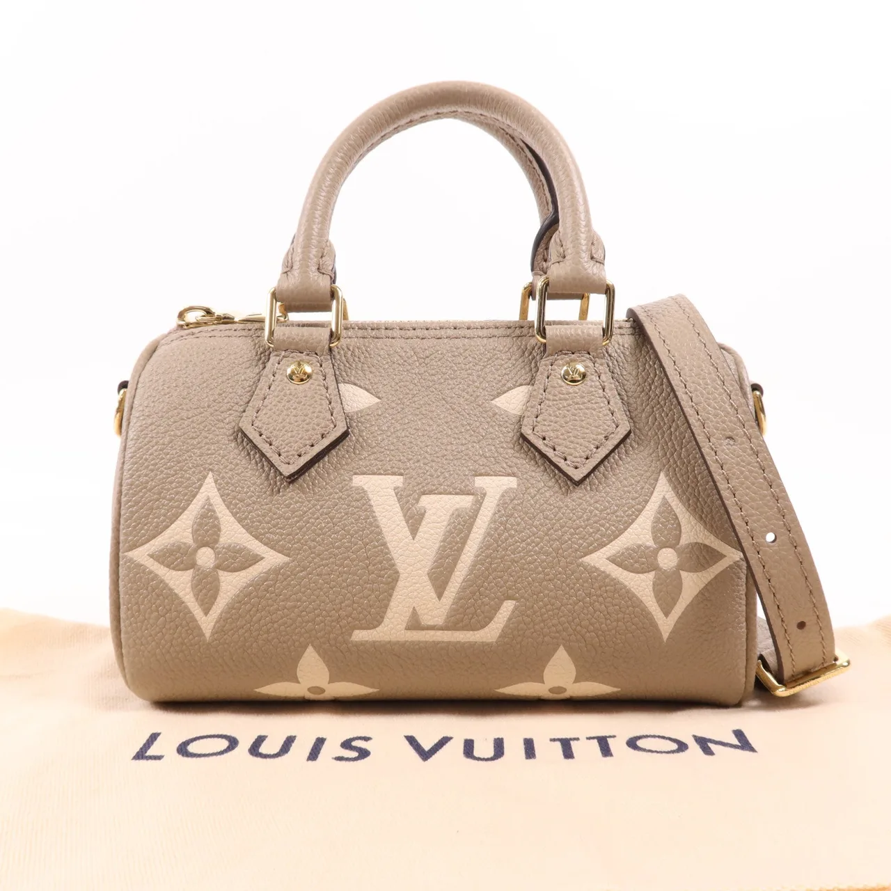 LOUIS VUITTON NanoSpeedy M82890 兩用包 牛皮 灰色 / 米色 牛皮 中古品A - 縮圖 11
