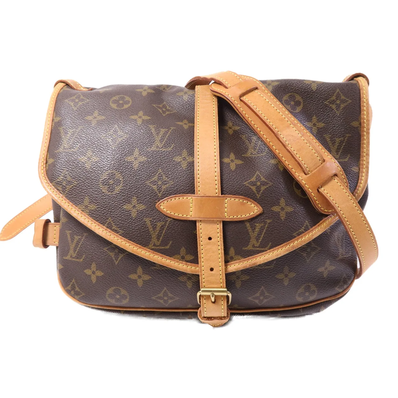 LOUIS VUITTON Saumur M42256 Shoulder Bag Coated Canvas 棕色 / Brown