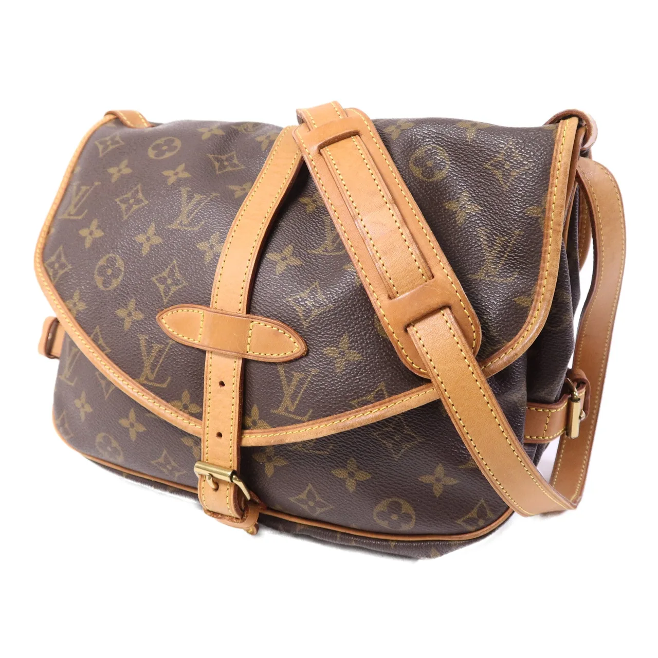 LOUIS VUITTON Saumur M42256 肩背包 塗層帆布 棕色 / Brown 塗層帆布 中古品B - 縮圖 3