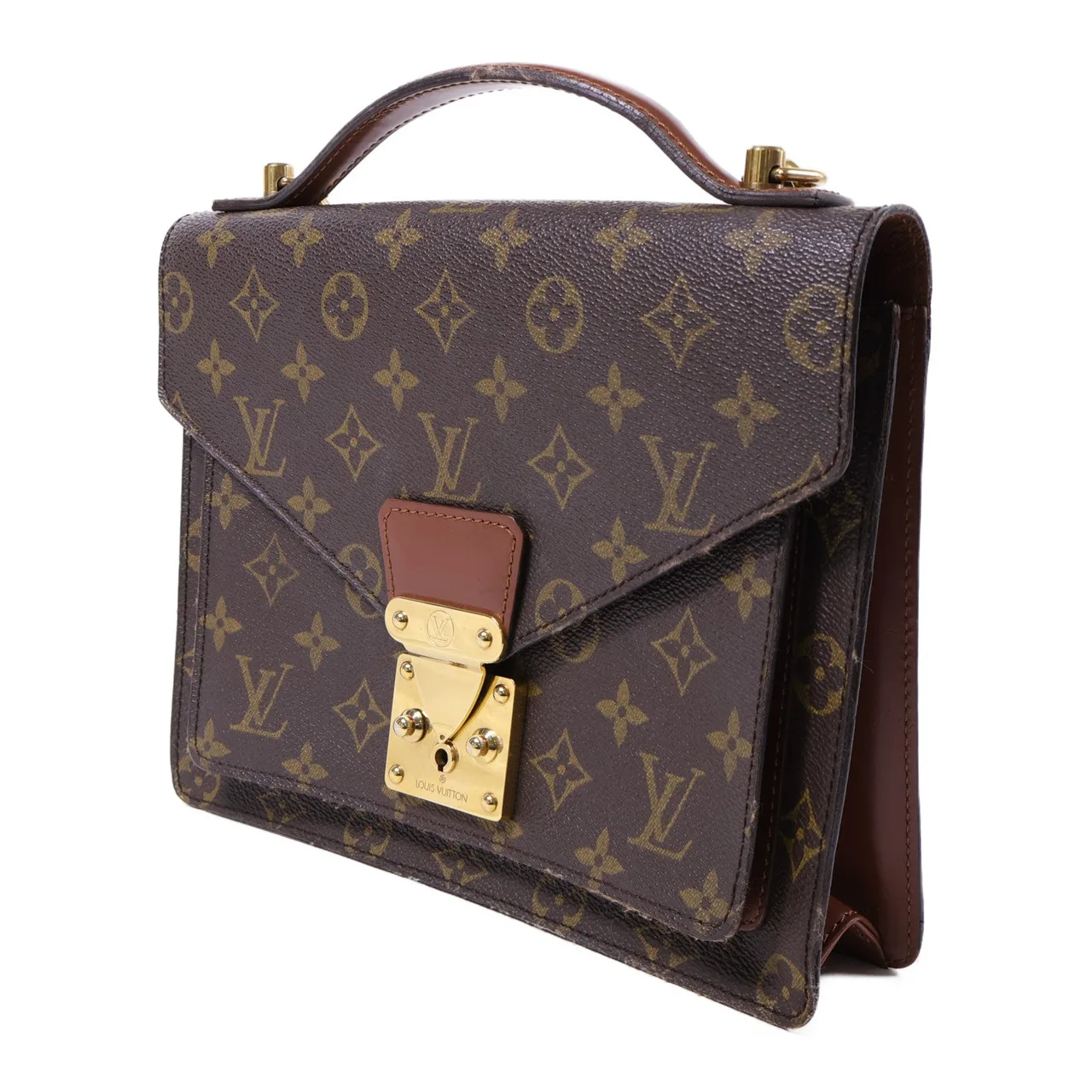 LOUIS VUITTON Monceau M51185 兩用包 塗層帆布 棕色 塗層帆布 中古品B - 縮圖 3