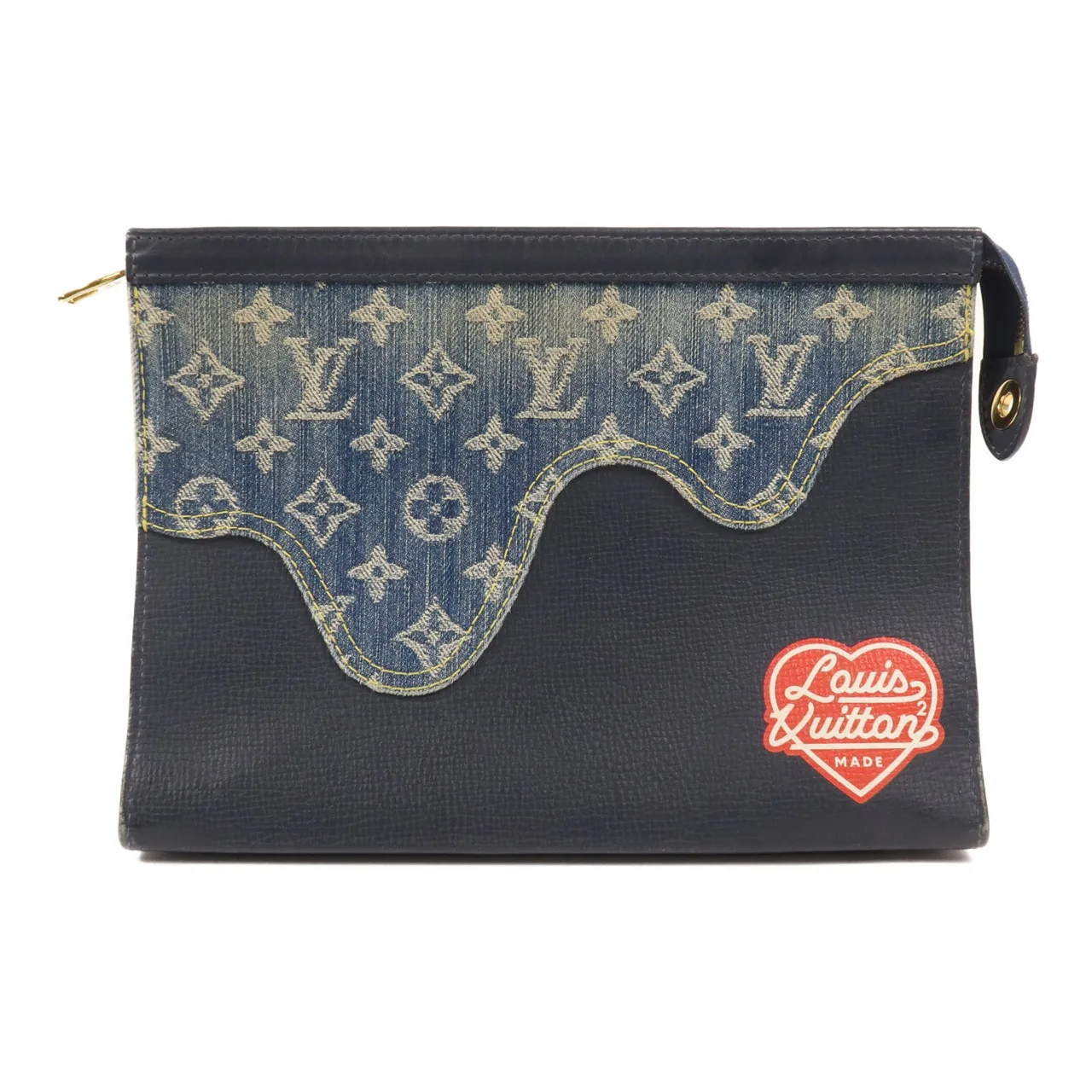 LOUIS VUITTON Pochette Voyage M45961 Clutch Leather 藍色 / Blue