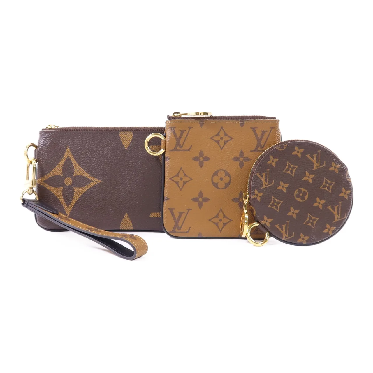 LOUIS VUITTON Pochette Trio M68756 Clutch Coated Canvas 棕色