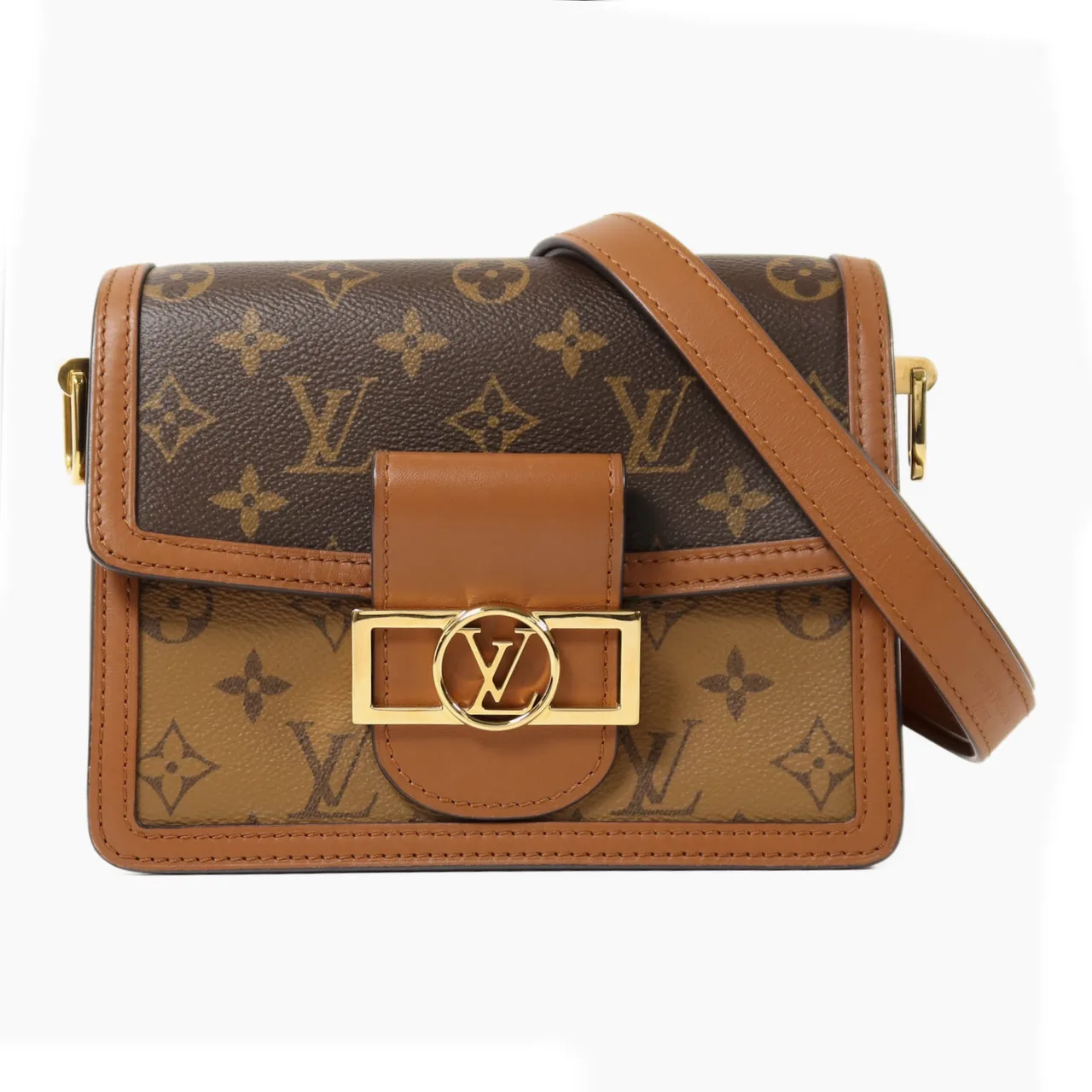 LOUIS VUITTON Mini Dauphine M44580 肩背包 塗層帆布 棕色 / Brown